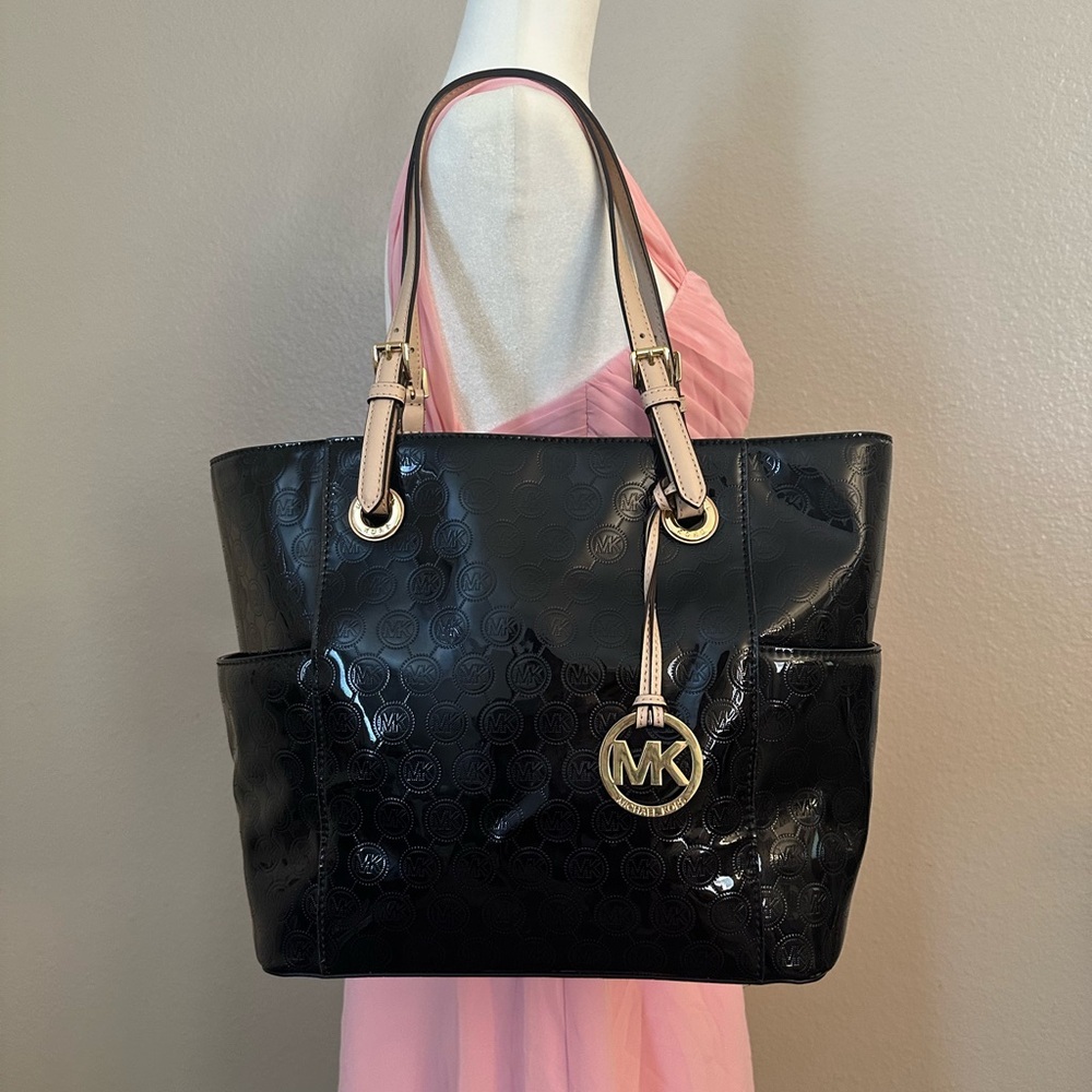 Michael Kors Glossy Black Tote with Gold Accents